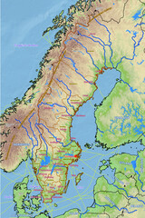 Fototapeta premium Geographische physische Karte von Schweden