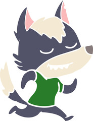 friendly flat color style cartoon wolf