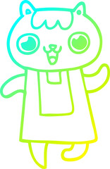 cold gradient line drawing cartoon cat