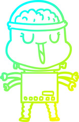 cold gradient line drawing happy cartoon robot
