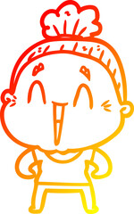 warm gradient line drawing cartoon happy old lady