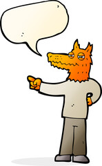 cartoon pointing fox man with speech bubble