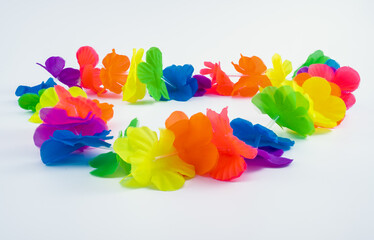 multi colored silk cotton petal garland isolated on a white background