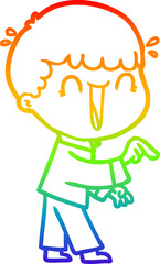 rainbow gradient line drawing laughing cartoon man pointing finger