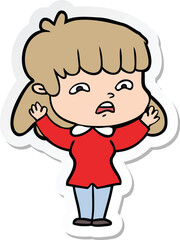 Obraz premium sticker of a cartoon worried woman