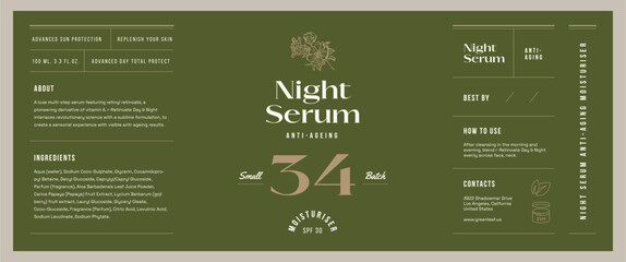 Abstract botanical vector cosmetics printable label design template for branding packaging design