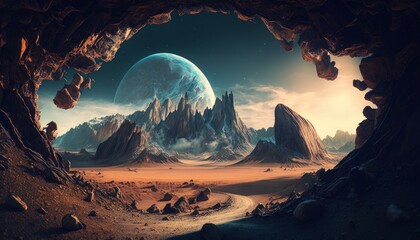 Fantasy alien planet. Mountain. Generative AI