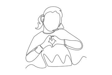 Continuous one line drawing happy gives love gesture. Happy Children's Day concept. Single line draw design vector graphic illustration.