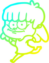 cold gradient line drawing cartoon smiling woman