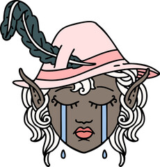 crying elf bard character face illustration