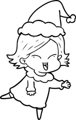 Obraz premium happy line drawing of a girl wearing santa hat