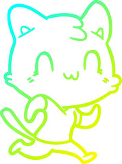 cold gradient line drawing cartoon happy cat running