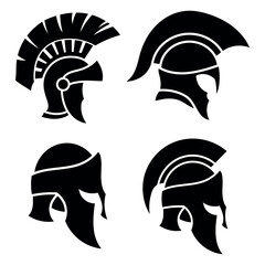 Spartan silhouettes helmet isolated from the background. Roman or Greek warrior helmet vector set.