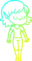 cold gradient line drawing happy cartoon elf girl