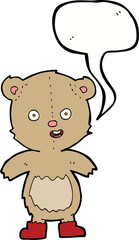 cartoon happy teddy bear in boots with speech bubble