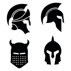 Spartan silhouettes helmet isolated from the background. Roman or Greek warrior helmet vector set.