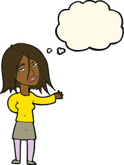 cartoon unhappy woman with thought bubble