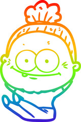 rainbow gradient line drawing cartoon happy old woman