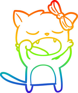 recommend clip art: rainbow gradient line drawing cartoon yawning cat