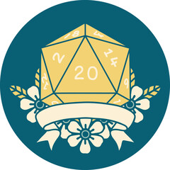 natural 20 critical hit D20 dice roll illustration