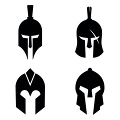 Spartan silhouettes helmet isolated from the background. Roman or Greek warrior helmet vector set.
