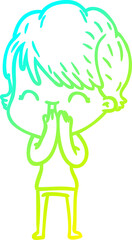 cold gradient line drawing cartoon laughing woman