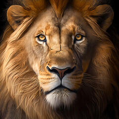 AI illustration of a portrait of a lion posing and staring.