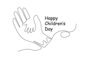 Continuous one line drawing son and father hand. Happy Children's Day concept. Single line draw design vector graphic illustration.