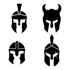 Spartan silhouettes helmet isolated from the background. Roman or Greek warrior helmet vector set.