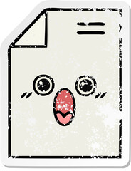 distressed sticker of a cute cartoon shocked paper document