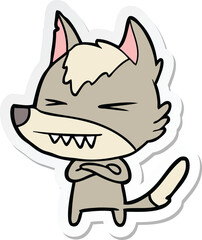 sticker of a angry wolf cartoon