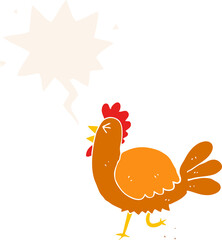 cartoon rooster and speech bubble in retro style
