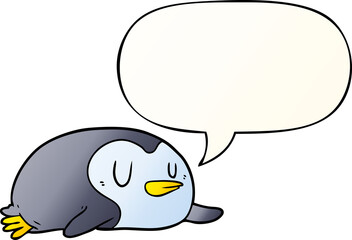 cartoon penguin and speech bubble in smooth gradient style