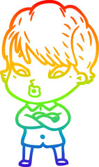 rainbow gradient line drawing cartoon woman