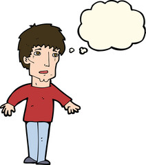 cartoon surprised man with thought bubble