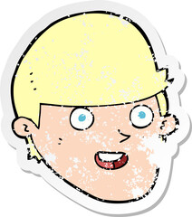 retro distressed sticker of a cartoon man with big chin