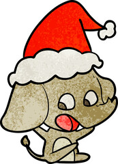 cute textured cartoon of a elephant wearing santa hat