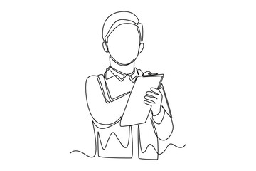 Continuous one line drawing boy playing as a doctor. World health Day concept. Single line draw design vector graphic illustration.