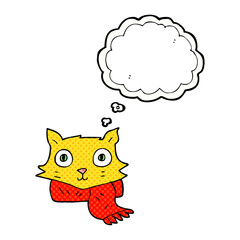 thought bubble cartoon cat wearing scarf