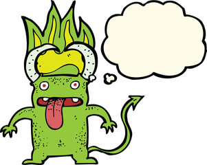 cartoon little devil with thought bubble