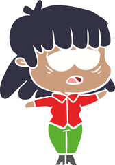 flat color style cartoon tired woman