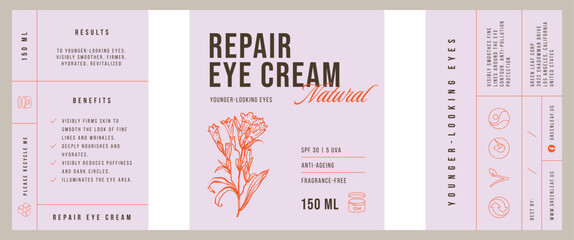 Abstract botanical vector cosmetics printable label design template for branding packaging design