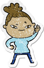 distressed sticker of a cartoon woman