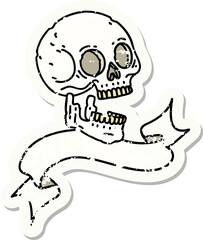 grunge sticker with banner of a skull