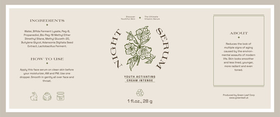 Abstract botanical vector cosmetics printable label design template for branding packaging design