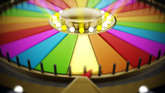 Prize wheel with colored, blank slices. 3D illustration