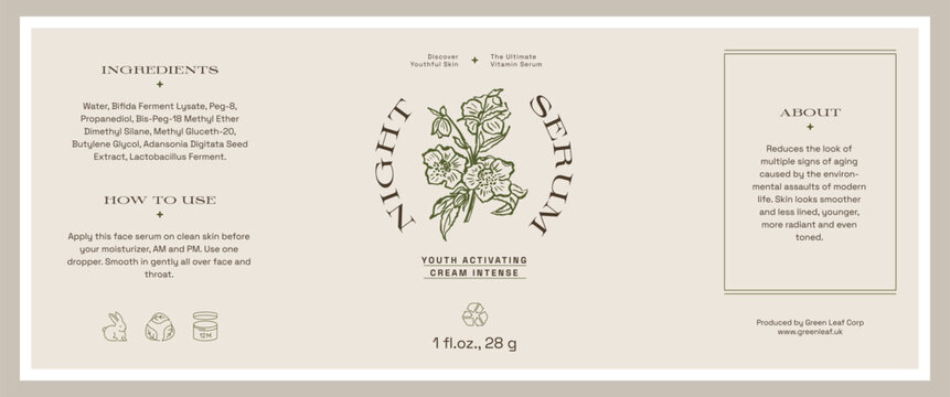 Abstract botanical vector cosmetics printable label design template for branding packaging design