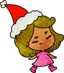 christmas textured cartoon of kawaii girl