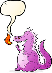 cartoon fire breathing dragon with speech bubble