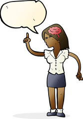 cartoon woman with clever idea with speech bubble